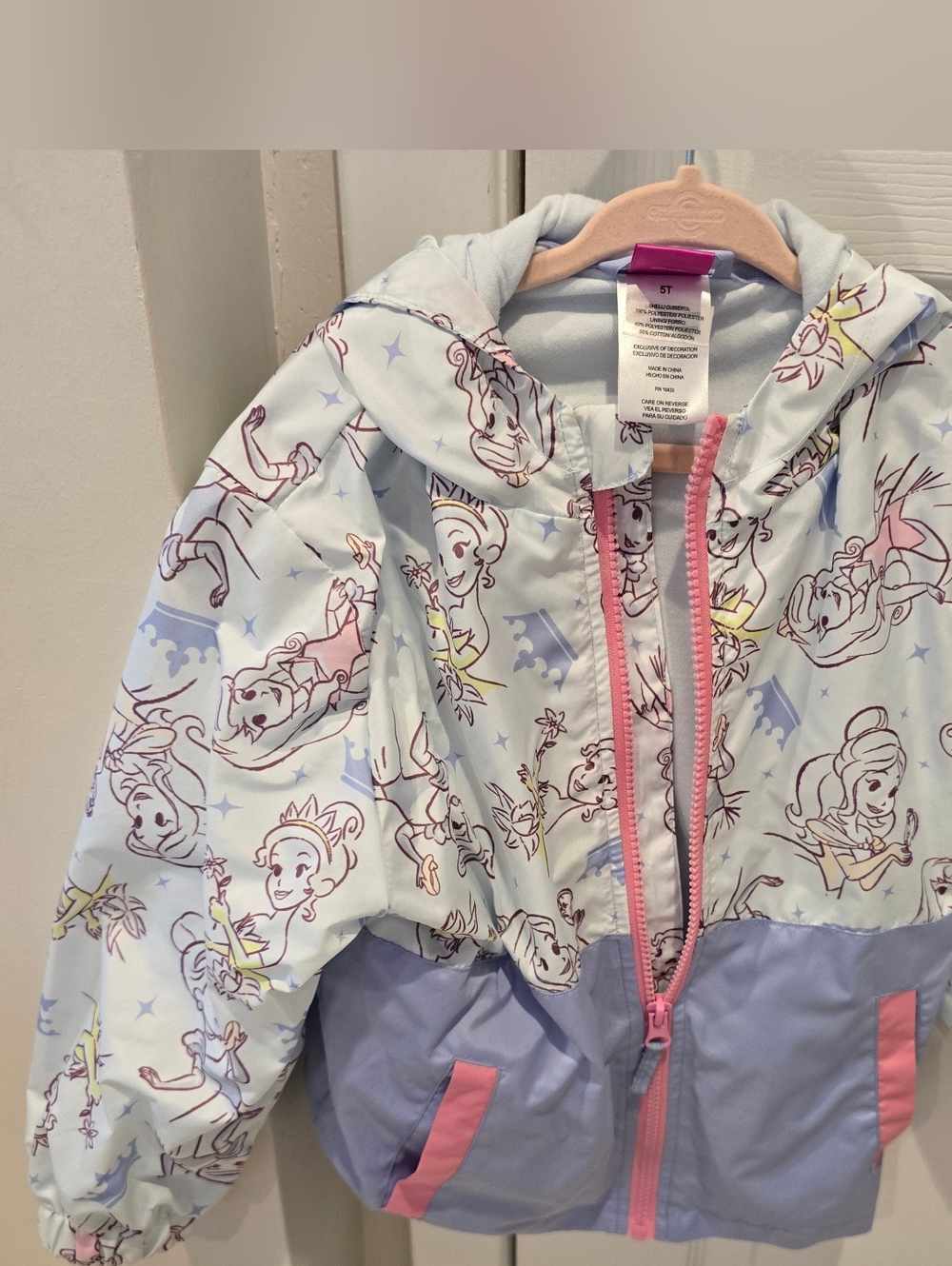 Disney Girls Light Blue & Lavender Princess Hooded Rain Jacket 5T
